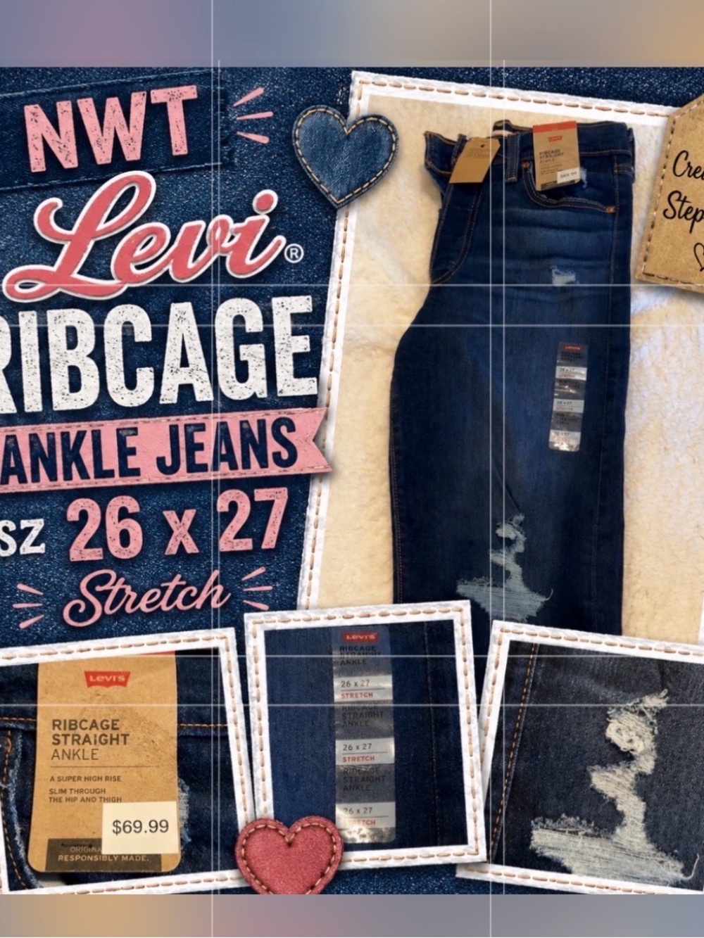 NWT Levi's Ribcage Straight Ankle Jeans - Dark Blue woman’s 26x27 stretch